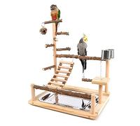 Elnwnnkc Soporte de juego para mascotas, loros, pájaros, pájaros, escalera de madera con placa de alimentación de acero, palo de pie para pequeño palo de pie de madera natural para escalada