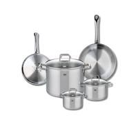 ELO 9503750 - Batería de cocina (5 piezas, juego de 2 sartenes de cocina 24 y 28 cm, 3 ollas de 14, 16 y 26 cm, Elo Profi Citrin, acero inoxidable, inducción