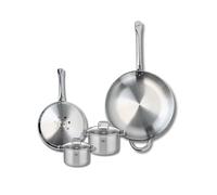 ELO 9505150 - Batería de cocina (4 piezas, juego de 2 sartenes de cocina 24 y 32 cm, 2 ollas de 12 y 14 cm, Elo Profi Citrin, acero inoxidable, inducción