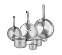 ELO 9512450 Elo Profi - Juego de 3 sartenes de cocina (24, 28 y 32 cm, 3 ollas de 12, 14 y 20 cm, acero inoxidable, inducción)