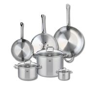 ELO 9512850 Elo Profi - Juego de 3 sartenes de cocina (24, 28 y 32 cm, 3 ollas de 12, 20 y 26 cm, acero inoxidable, inducción)
