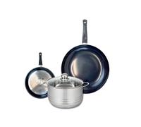 ELO 9728250 - Batería de cocina (3 piezas, juego de 2 sartenes de cocina 20 y 32 cm, 1 olla de 20 cm, Elo Prima Brillant, acero inoxidable, inducción