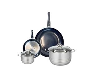 ELO 9729250 - Batería de cocina (4 piezas, juego de 2 sartenes de cocina 20 y 32 cm, 2 ollas de 16 y 24 cm, Elo Prima Brillant, acero inoxidable, inducción