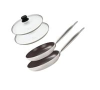 Elo 9803850 - Juego de 2 estufas de aluminio y tapas de cocción de vidrio, estufa para todo fuego, estufa inducción, estufa sin PFAS, aluminio, acero inoxidable, vidrio, plástico, 28 x 5 cm