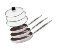 Elo 9804250 - Juego de 3 estufas de aluminio y tapas de cocción de vidrio, estufa para todo fuego, estufa inducción, estufa sin PFAS, aluminio, acero inoxidable, vidrio, plástico, 32 x 5,5 cm