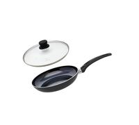 ELO 9806850 - Sartén de aluminio y tapa de cocción de cristal, sartén para todo tipo de fuego, excepto inducción, estufa de cocina, sartén sin pfas, aluminio, acero inoxidable, vidrio, plástico, 24 x