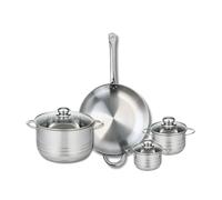 ELO 9873850 - Batería de cocina (4 piezas, juego de 1 sartén de 32 cm y 3 ollas de 12, 14 y 24 cm, Elo Profi Brillant, acero inoxidable, inducción