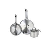 ELO 9875450 - Batería de cocina (3 piezas, juego de 2 sartenes de cocina 24 y 28 cm, 1 olla de 16 cm, Elo Profi Brillant, acero inoxidable, inducción