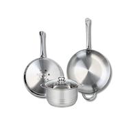 ELO 9881750 - Batería de cocina (3 piezas, juego de 2 sartenes de cocina 28 y 32 cm, 1 olla de 20 cm, Elo Profi Brillant, acero inoxidable, inducción