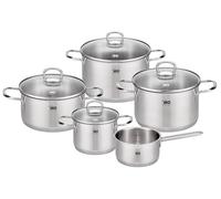 ELO Juego de ollas de acero inoxidable de Jaspe de 5 piezas, con sistema de dosificación de aceite y tapa de cristal, bajo consumo de energía para inducción