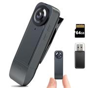 Eloatnalyto Minicámara Corporal 1080P con Tarjeta de Memoria de 64 GB, portátil, videocámara de policía portátil para Seguridad, Guardia, Registros de Trabajo (Negro)