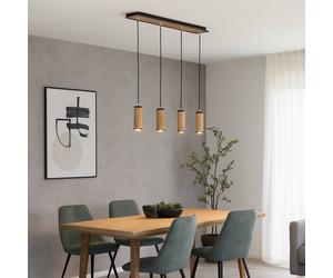 Elobra Lámpara colgante Bolivia, madera de roble, 4 luces, 75 cm, GU10