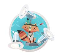Elobra Little Indians - Lámpara de techo para habitación infantil (3 focos, diseño de zorro, madera auténtica, 3 focos), color beige
