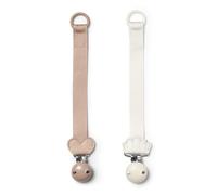 Elodie Details Cadena para chupete (2 unidades, hecha de tela y clip de madera, anillo de silicona universal, se adapta a todos los chupetes), diseño escandinavo, rosa ruborizado/blanco vainilla