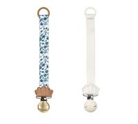 Elodie Details Clip Chupete para Niño Niña - Cadena de Chupete Duradera con Clip - Portachupetes sin BPA - Correa de Poliéster Reciclado -Unisex para Bebé, Pack de 2 - Garden Leo Toile/Blanco scallop