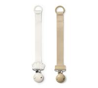 Elodie Details Clip Chupete para Niño Niña - Cadena de Chupete Duradera con Clip - Portachupetes sin BPA - Correa de Poliéster Reciclado -Unisex para Bebé, Pack de 2 - White Scallop/Pure Khaki