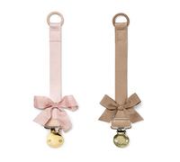 Elodie Details - Lote de 2 clips de tela y clip de acero inoxidable para bebé niño y niña, anillo universal de silicona - Powder Pink/Soft Terracotta