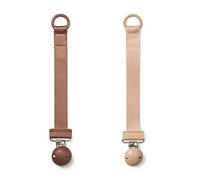Elodie Details Paquete de 2 Cadenas de Chupete de Tela con Clip de Madera, Chupetero para Bebé y Niño, Anillo de Silicona Universal, se Adapta a Todos los Tipos de Chupetes - Blushing Pink/Burned Clay