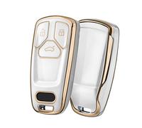ELOHEI Funda Especial de TPU Suave Compatible con Audi A4 Q7 Q5 TT A3 A6 SQ5 R8 S5 Smart Key (Borde Dorado Blanco)