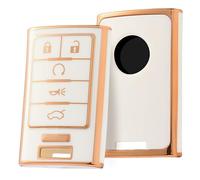 ELOHEI Funda para llavero Cadillac, funda suave de protección completa compatible con Cadillac Escalade ATS CTS DTS SRX STS 2008-2015 (borde dorado blanco)