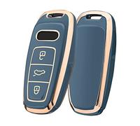 ELOHEI Funda para Llavero de Audi, Especial Suave TPU, Compatible con Audi A4 Q7 Q5 TT A3 A6 SQ5 R8 S5 Smart Key (Gold Edge Blue)