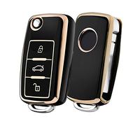 ELOHEI Funda para Llavero de Volkswagen, TPU Suave, protección Completa de 360 Grados, para VW Volkswagen, Jetta, Beetle, Tiguan, Passat, Golf, MK6, Polo, 3 Botones (Borde Dorado