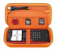 Elonbo Funda de transporte para calculadora gráfica de color Texas Instruments TI-Nspire CX II CAS/TI-Nspire CX II/CX/CX CAS, bolsillo extra con cremallera para cargador manual, color naranja