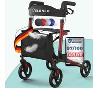 ELONEO Andador para Ancianos con Asiento - Ligero, Compacto y Plegable, Aluminio, 8 Alturas Regulables, Caminador para Mayores con Bolsa y Soporte para Paraguas, Compatible con Coches (Rojo)