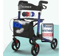 ELONEO Andador para Ancianos con Asiento - Ligero, Compacto y Plegable, Aluminio, 8 Alturas Regulables, Caminador para Mayores con Bolsa y Soporte para Paraguas, Compatible con Coches (Azul)