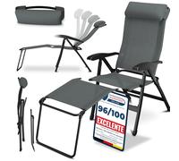 ELONEO Silla de Camping Plegable con Reposapiés Extraíble - Silla Plegable de Aluminio, Reclinable y Cómoda para Jardín y Playa con Respaldo Ajustable Gris