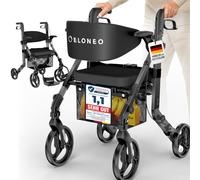 ELONEO Silla de Ruedas y Andador 2 en 1 plegable y ligero con asiento, Andador todoterreno convertible en silla de ruedas, Ayuda de movilidad de aluminio, Silla de transporte, gris