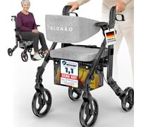 ELONEO Silla de Ruedas y Andador 2 en 1 plegable y ligero con asiento, Andador todoterreno convertible en silla de ruedas, Ayuda de movilidad de aluminio, Silla de transporte, negro