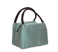 Elonglin - Bolsa de almuerzo Oxford a rayas térmicas frescura, portátil, isotérmica de gran capacidad, refrigerador de picnic reutilizable, para camping, viajes, deportes, escuela, color verde