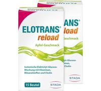 ELOTRANS reload - Mezcla isotónica de electrolito glucosa - Suplemento dietético con magnesio, cloruro de potasio, colina y vitaminas B - 2 x 15 bolsas de manzana
