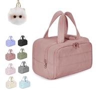 Elouva Toiletry Bag, 4-in-1 Waterproof Toiletry Bag, Large Capacity Wide-Open Travel Cosmetic Bags, with Handle for Accessories, Essentials, Toiletries (Pink*A)