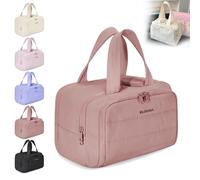 Elouva Toiletry Bag, Elouva Large Capacity Travel Cosmetic Bag, 4-In-1 Puffy Multi-Functional Toiletry Bags. Portable Waterproof Open Flat Organizer Bags, Can be Taken on Board (Pink)