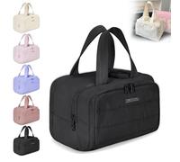 Elouva Toiletry Bag, Elouva Large Capacity Travel Cosmetic Bag, 4-In-1 Puffy Multi-Functional Toiletry Bags. Portable Waterproof Open Flat Organizer Bags, Can be Taken on Board (Black)