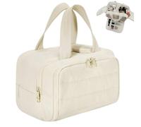 Elouva Toiletry Bag - Elouva Travel Makeup Bag - 4-in-1 Multi-Functional Lightweight Makeup Bags for Women with Handle for Accessories, Essentials, Toiletries (Beige)