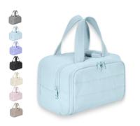 Elouva Toiletry Bag for Women, Large Capacity Wide-Open Travel Cosmetic Bag, with 4-in-1 Compartments, Wet & Dry Separation, with Handle (Blue)