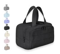 Elouva Toiletry Bag for Women, Large Capacity Wide-Open Travel Cosmetic Bag, with 4-in-1 Compartments, Wet & Dry Separation, with Handle (Black)