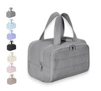 Elouva Toiletry Bag for Women, Large Capacity Wide-Open Travel Cosmetic Bag, with 4-in-1 Compartments, Wet & Dry Separation, with Handle (Gray)