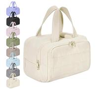 Elouva Toiletry Bag-Large Capacity Wide-Open Travel Cosmetic Bag, 4-in-1 Multi-Functional Lightweight Makeup Bags for Women with Handle for Accessories, Essentials, Toiletries (White)