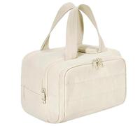 Elouva Toiletry Bag, Large Capacity Wide-Open Travel Cosmetic Bag Organizer, Puffy 4-in-1 Multi-Functional, Dry-and-Wet Separation (Beige)