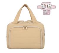 Elouva Toiletry Bag, Large Capacity Wide-Open Travel Cosmetic Bag Organizer, Puffy 4-in-1 Multi-Functional Portable Waterproof for Women Accessory, Essentials, Toiletries (Khaki)