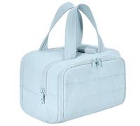 Elouva Toiletry Bag, Large Capacity Wide-Open Travel Cosmetic Bag Organizer, Puffy 4-in-1 Multi-Functional, Dry-and-Wet Separation (Blue)