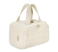 Elouva Toiletry Bag, Large Capacity Wide-Open Travel Makeup Bag, 4-in-1 Puffy Multi-Functional Cosmetic Bags for Women with Handle for Accessories, Essentials, Toiletries (Beige)