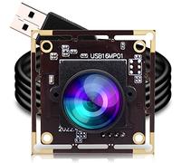 ELP Cámara USB de gran angular de 16 MP para computadora, lente ojo de pez de 180 grados, placa de cámara web, mini UVC USB2.0 4K, módulo de cámara de grabación de luz, con cable de 3.3 pies para
