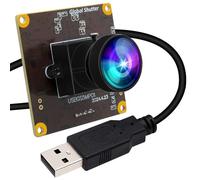 ELP Obturador global de 5 MP 50 fps USB cámara ojo de pez para computadora, grabador láser, transmisión en vivo, lente ojo de pez 170