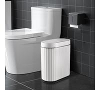 ELPHECO Bote de basura de baño con tapa, cubo de basura pequeño de 2 galones, cubo de basura delgado inteligente de 9 litros, papelera automática impermeable, cubo de basura estrecho de plástico para