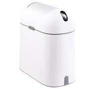 ELPHECO Cubo de basura de baño con sensor de movimiento, impermeable de 2.5 galones con tapa de mariposa, cesta de basura de baño para dormitorio, cocina y oficina, color blanco con botón gris